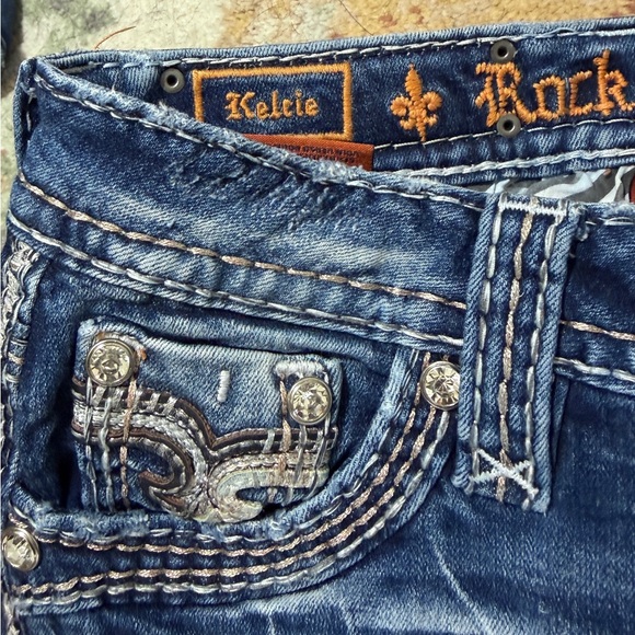 Rock Revival Jeans Size 25 Skinny Kelsie Rhinestone Thick Stitch Pockets Blue - Picture 8 of 10
